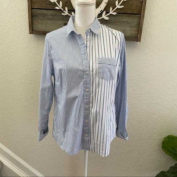 J. Crew Factory Tops - J.‎ Crew Factory blue striped button down top size M